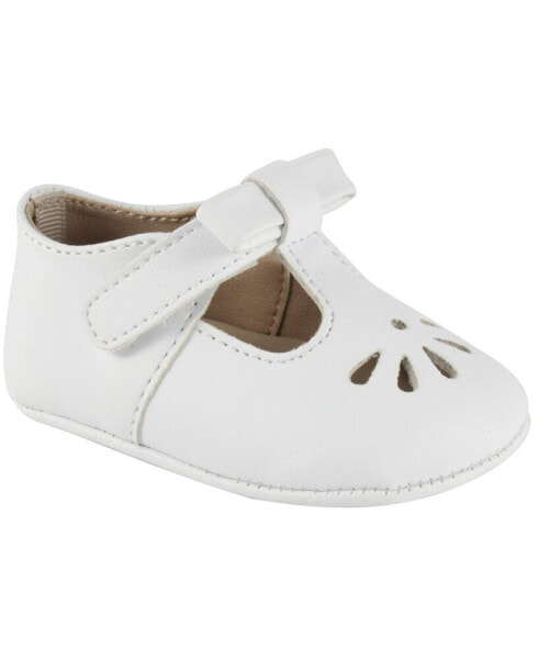 Baby Girl Soft Leather-Like T-Strap with Bow and Perforation