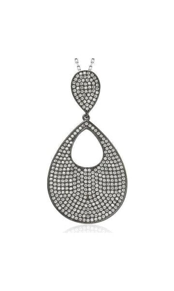 Suzy Levian New York suzy Levian Sterling Silver Cubic Zirconia Pave Pear Shaped Large Disk Pendant Necklace