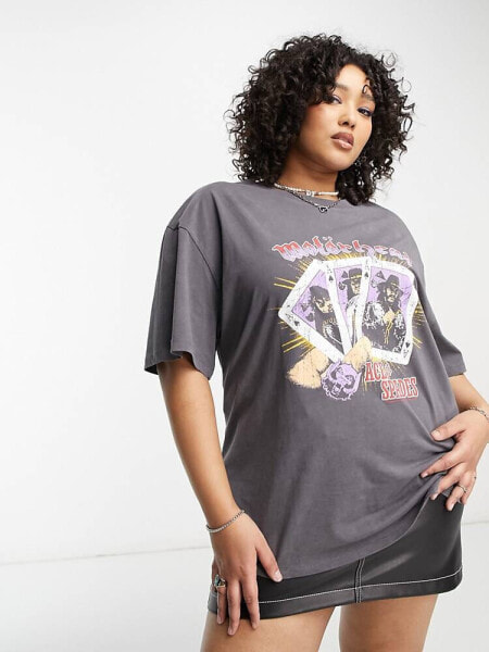 ASOS DESIGN Curve oversized t-shirt with motorhead license graphic in washed charcoal