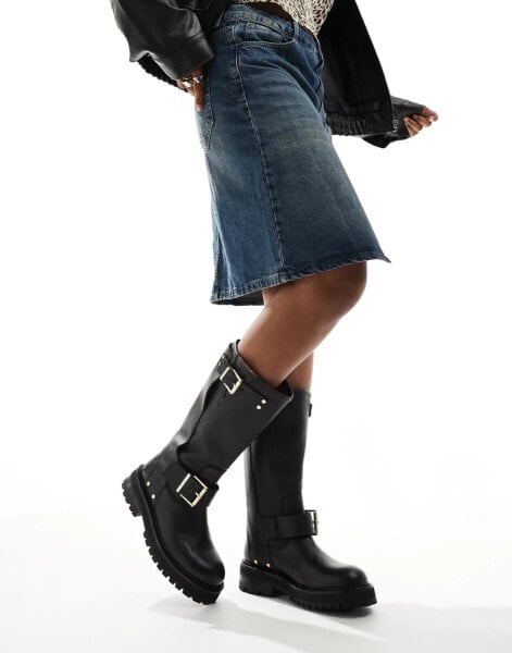 AllSaints Tay leather buckle biker boots in black