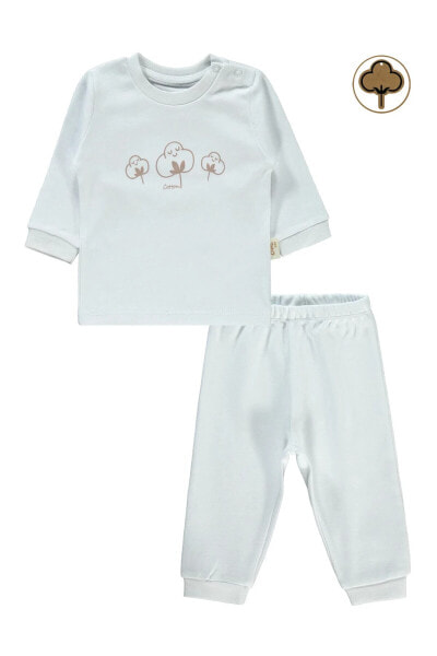 Bebek Organik Pijama Takımı 1-9 Ay Beyaz