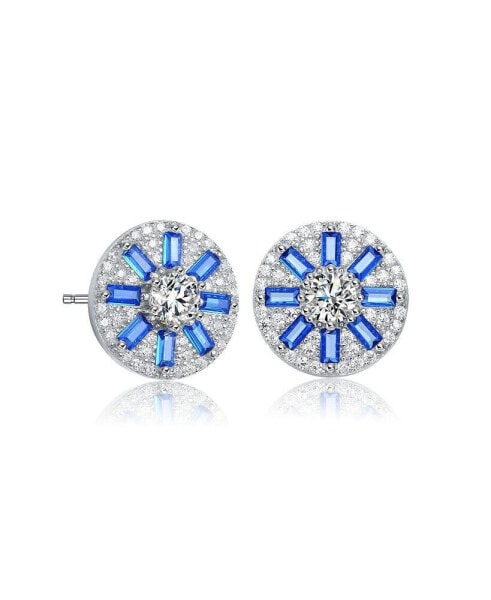 Sterling Silver Baguette and Round Cubic Zirconia Stud Earrings