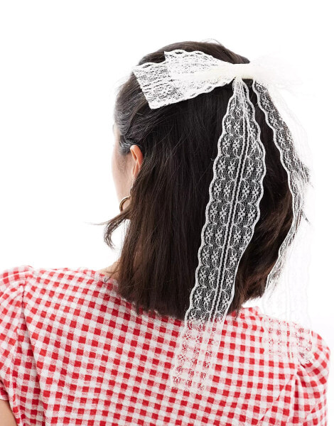 ASOS DESIGN bow hair clip with lace detail in ivory