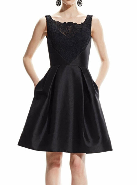 Theia Womens Black Re-Embroidered Lace Party Sleeveless Cocktail Dress Size 8