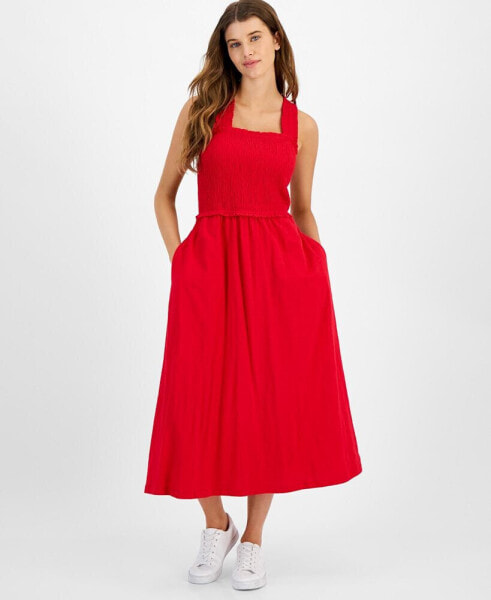 Women's Square-Neck Cotton A-Line Dress