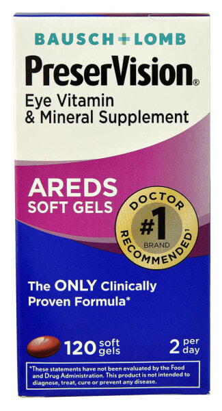Bausch & Lomb PreserVision Eye Vitamin & Mineral Supplement AREDS Formula -Витаминно-минеральная добавка для глаз - 120 капсул-