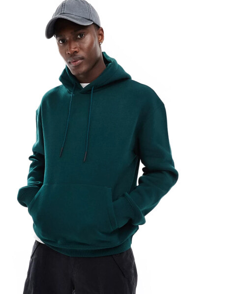 Bershka basic hoodie in bottle green