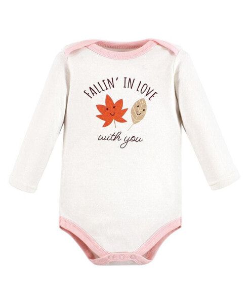 Infant Girl Cotton Long-Sleeve Bodysuits, Fall 3-Pack