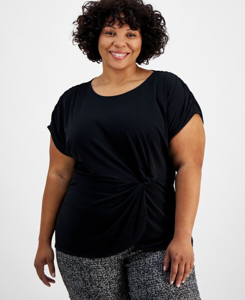 Plus Size Crewneck Twist-Detail Top, Created for Macy's