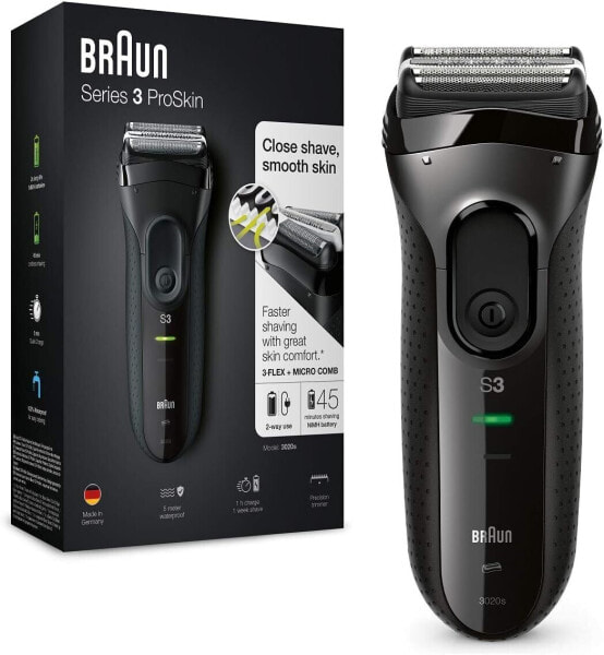 Braun Series 3 ProSkin 3020s Electric Shaver, Rechargeable Shaver Men, Black & Series 3 32B Electric Shaver Replacement Shaver Part - Black - Compatible with Series 3 ProSkin Razors