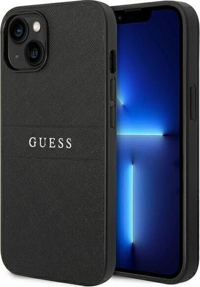 Guess Guess Saffiano Metal Logo Stripes - Etui iPhone 14 Plus (czarny)