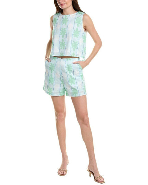 Sail To Sable Scalloped Short Set Women's Blue Xxl