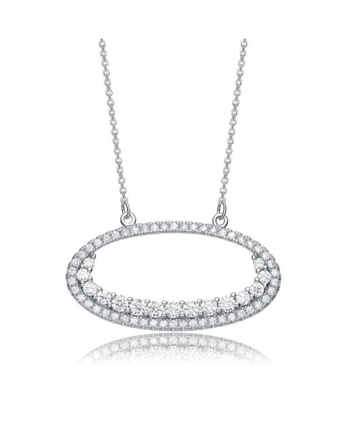 CZ STERLING SILVER RHODIUM OUTLINED CIRCLE NECKLACE