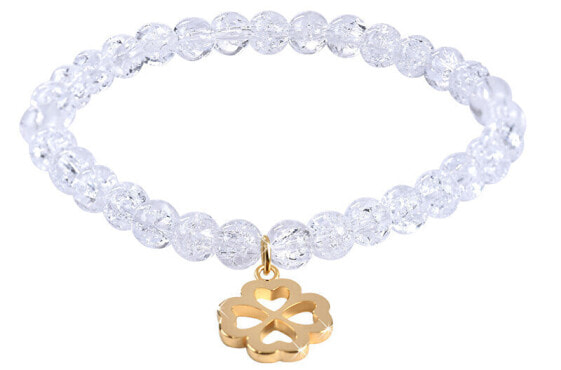 Beaded bracelet made of cracked crystal with cloverleaf