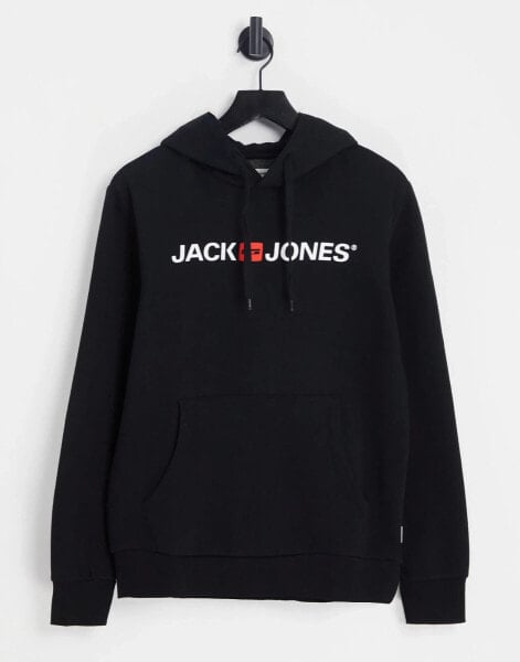 Jack & Jones Essentials logo hoodie in black