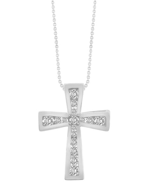 Macy's diamond Channel-Set Cross 18" Pendant Necklace (1/2 ct. t.w.) in 10k White Gold