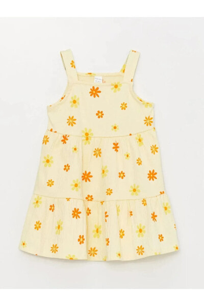 Lcw Baby Kare Yaka Desenli Kız Bebek Elbise