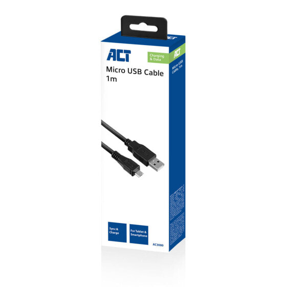ACT AC3000 - 1 m - USB A - Micro-USB B - USB 2.0 - 480 Mbit/s - Black