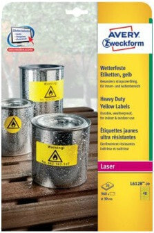 Avery Zweckform L6128-20 - Yellow - Circle - A4 - Polyester - Laser - -20 - 80 °C