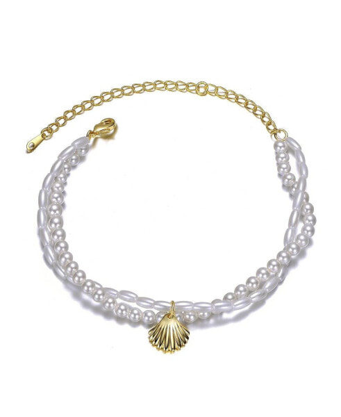 Sterling Siler 14k Yellow Gold Plated Pearl Chain Anklet with Dangling Shell