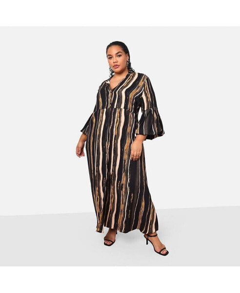 Plus Size Imelda Stripe Print Puff Sleeve Over d Maxi Dress
