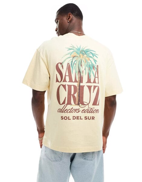 Jack & Jones oversized t-shirt with santa cruz back print in buttercream