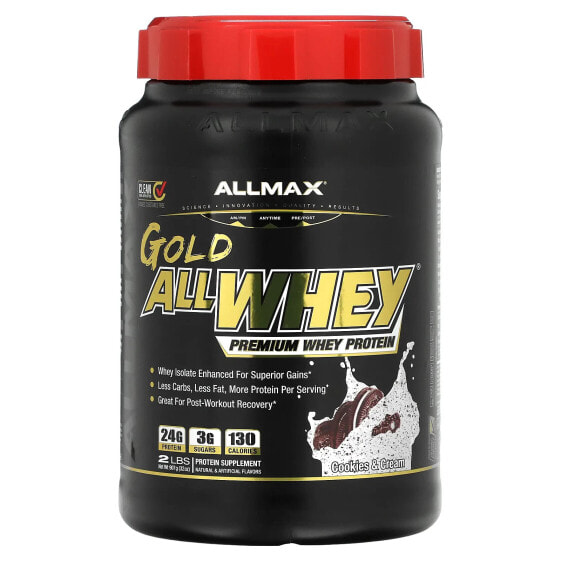 ALLMAX, Gold AllWhey, 100% сывороточный протеин премиального качества, печенье и сливки, 907 г (32 унции)
