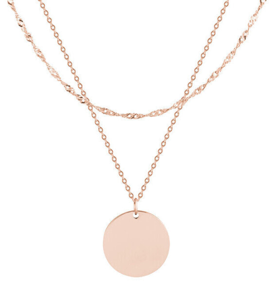 Gold-plated double steel necklace with a round pendant