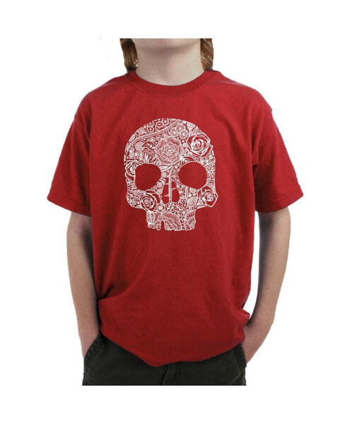 Big Boy's Word Art T-shirt - Flower Skull