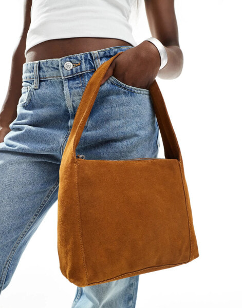 Mango suede shoulder bag in brown