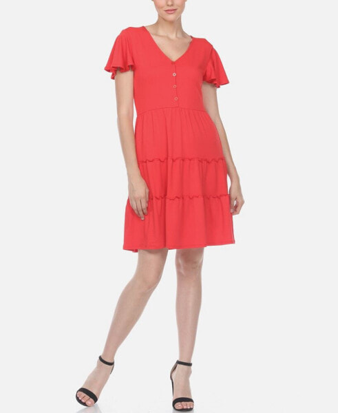 Women's Short Sleeve V-Neck Tiered Dress