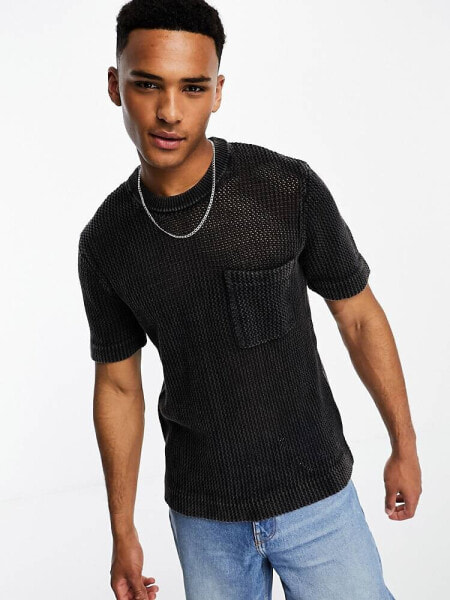 Abercrombie & Fitch open stitch knit pocket t-shirt in phantom grey