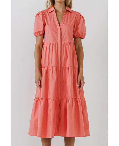 Women's Puff Sleeve Tiered Midi Dress