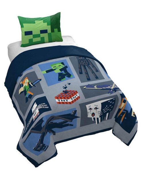 Minecraft Emblematic 100% Organic Cotton Twin Duvet Cover & Sham Set