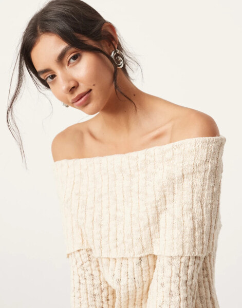 ASOS EDITION knitted bardot layered long sleeve top co-ord in cream