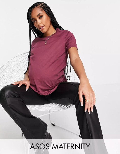 ASOS DESIGN Maternity ultimate t-shirt with crew neck in cotton blend in wine - RED