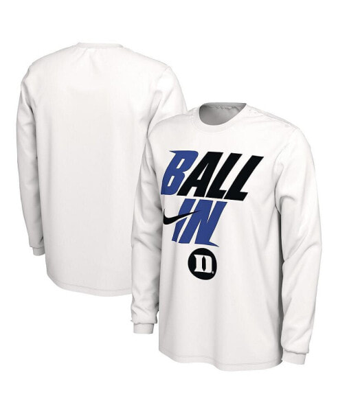 Men's White Duke Blue Devils Ball In Bench Long Sleeve T-shirt