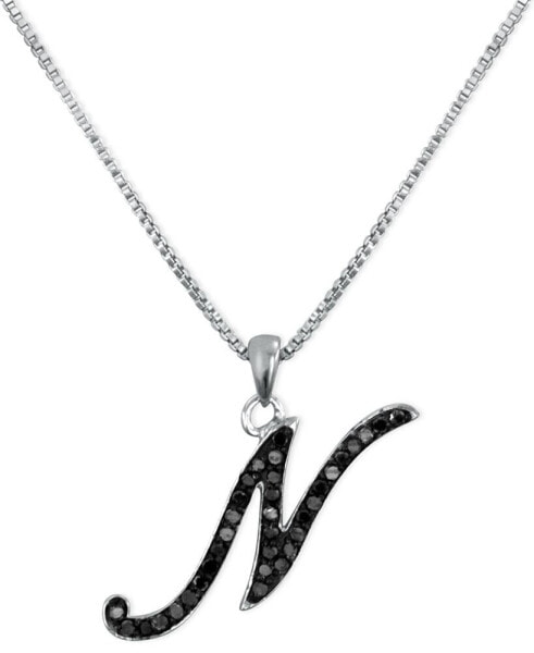 Sterling Silver Necklace, Black Diamond "N" Initial Pendant (1/4 ct. t.w.)