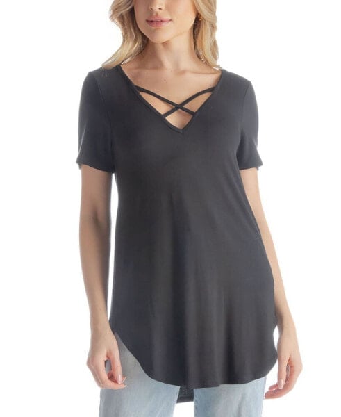 Women's V-neck T-shirt with Crossed Collarline