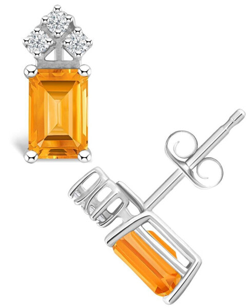 Citrine (1-1/10 ct. t.w.) and Diamond (1/8 ct. t.w.) Stud Earrings in 14K Yellow Gold or 14K White Gold