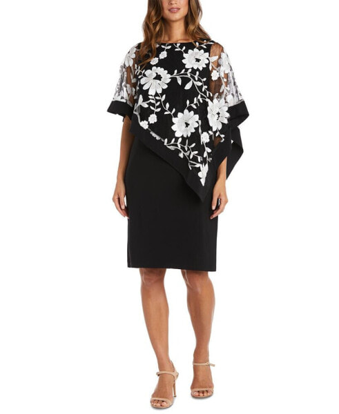 Petite Floral-Embroidered Poncho Dress