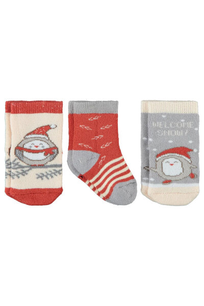Kız Bebek 3'lü Havlu Çorap Set 0-12 Ay Kiremit