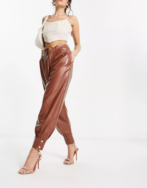 Forever Unique PU high waisted trouser coord in tan