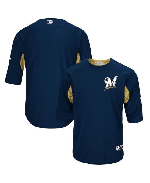 Men's Navy, Gold Milwaukee Brewers Authentic Collection On-Field 3/4-Sleeve Batting Practice Jersey