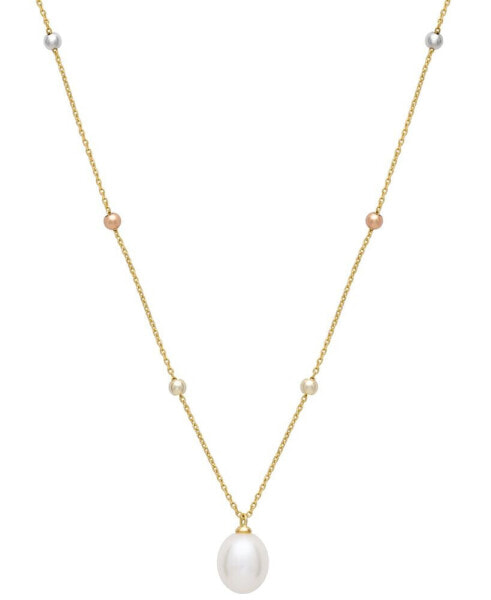 Cultured Freshwater Pearl (9 x 11mm) Sliding Beaded Necklace in Sterling Silver, 18k Gold-Plate, & 18k Rose Gold-Plate