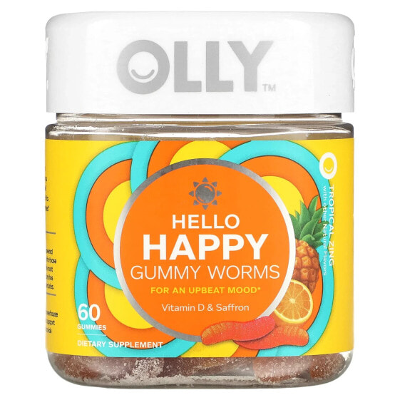 Hello Happy, Gummy Worms, Tropical Zing, 60 Gummies