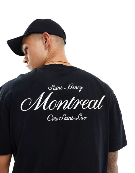 ASOS DESIGN relaxed t-shirt in black with Montreal back print