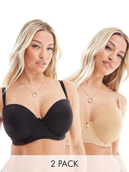 Ivory Rose Fuller Bust 2 pack strapless bra in beige and black