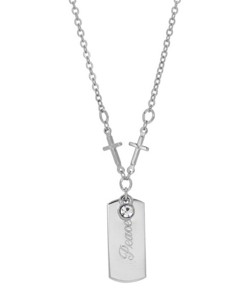 Symbols of Faith silver-Tone Crystal Cross Chain Peace Necklace