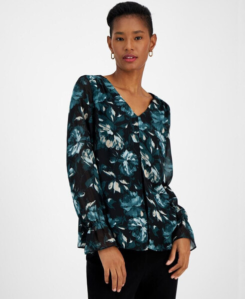 Women's Floral-Print Layered Blouse